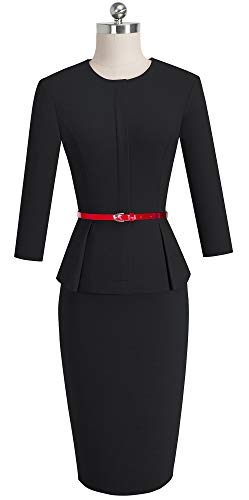 HOMEYEE Women's 3/4 Sleeve Office Wear Peplum Dress with Belt B4732