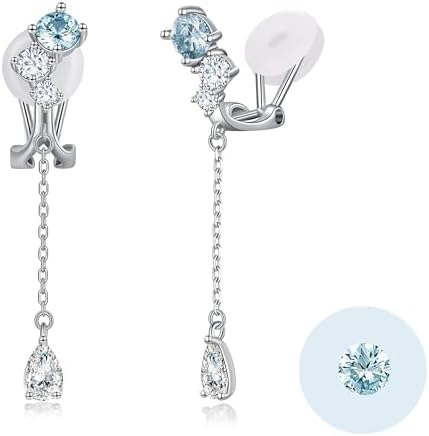 （07:30時点） FH.bird アクアマリン イヤリング レディース 人気 3月誕生石 4.5mm 金属アレルギー対応 シルバー ノンホールピアス イヤリング 揺れる パーティーィ デート 誕生日 記念日 母の日 ギフト 人気 クリスマスプレゼント