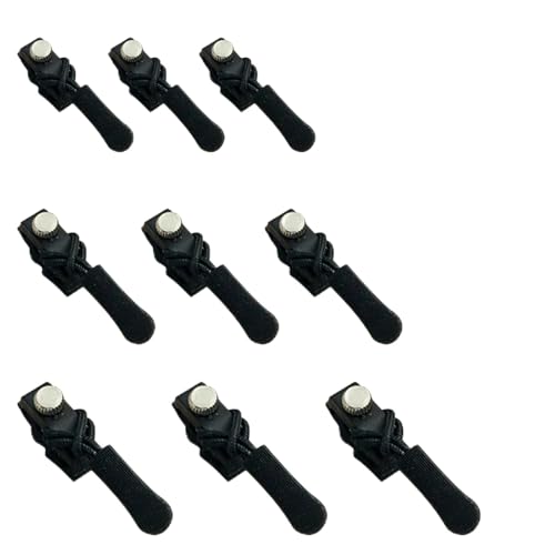 Yamobi 9 Piezas Cremallera Zipper, Reparación Set de Cremallera, 3 Tamaños Fijar Cremallera Zipper, Tirador de Metal Desmontable para Cremalleras (Negro)