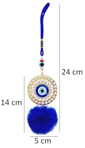 Image of Evil Eye Car Mirror Hanging Nazar Battu for Home Entrance Decoration, House Main Front Door Decor Hanging Decorative Items, Feng Shui Items for Good Luck, Blue, Set of 2
