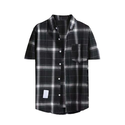 Mens Short Sleeve Pearl Snap Western Cowboy Plaid Shirt with Pocket Button Up Casual Breathable Tops Work Dress Shirts
