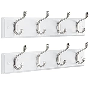 AMADA HOMEFURNISHING Coat Rack Wall Mount 2 Pack, Coat Hooks Wall Hooks Coat Hangers for Wall, Hat Racks Hooks for Hanging Coats Wall Mounted, White