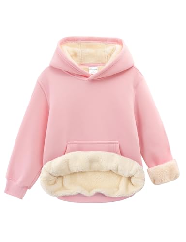 Noomelfish Girls Warm Fleece Sherpa Lined Hoodie Kids Winter Pullover Hooded Sweatshirt, Light Pink, Size 9-10 Years