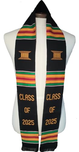 CLASS OF 2025 Graduation Stole Sash, Black Kente Cloth
