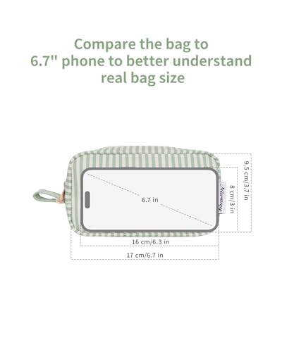 Image of Narwey Small Makeup Bag for Purse Travel Makeup Pouch Mini Cosmetic Bag Zipper Pouch for Women (Mint Green Stripe, Small)