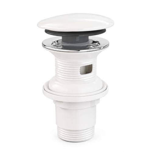 Lavabo Sifonu, (1 Adet) Beyaz Popup Seramik Bas Aç ve Beyaz Gider Hortumu Koku Önleyici Seramik Kafa