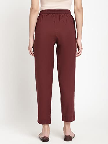 Image of Women's White Cotton Straight Fit Trouser | Ankle Length Casual Pants for Women | Mid Rise Comfortable Stretchable Bottom Wear with Pocket