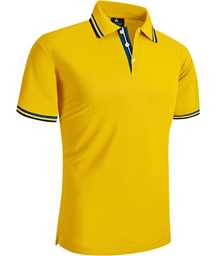 Scodi Men's Short Sleeve Polo Shirt Breathable Athletic Golf Shirt Tennis Casual T-Shirt 110-Golden Yellow-M #TOP1