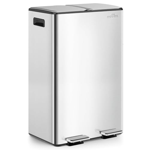 mVm Kitchen Bin,60L Dual Rubbish Bin,2 x 30L Stainless Steel Pedal Bin,Double Recycling Bin with Soft-Close Lids and Plastic Inner Buckets,Fingerprint Proof,Odour Seal,Large Capacity Trash Can