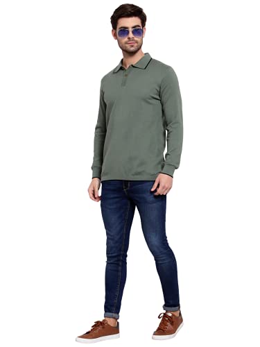 Image of Kalt Mens Basic Solid Full Sleeves Polo Cotton Blend Knitted Regular Fit Polo-Neck T-Shirts with Collar Stylish