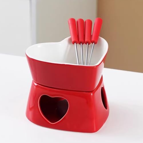Heart Shaped Mini Fondue Pot Set 320ML for Parties (Red) - 2