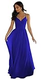 LANGKAAO A-Line Chiffon Royal Blue Prom Dresses Long for Women Spaghetti Straps V Neck Evening Formal Gown Size 12