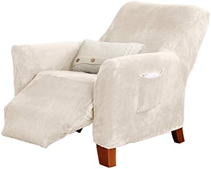 Great Bay Home Velvet Plush Stretch Recliner Slipcover. Velvet Recliner Furniture Protector, Soft Anti-Slip, High Stretch (Recliner, Off-White)