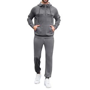 LecGee Men’s Fall 2 Pieces Tracksuit Set Hoodie Long Sleeve 1/4 Zip Sweatsuits Casual Outfit With Kangaroo Pouch Pocket