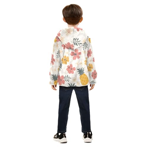 Fruit and Hibiscus Flowers Girls Fleece Jacket Girls Fall Jacket Girls Zip Up Hoodie Girls Sherpa Jacket 2-10T4
