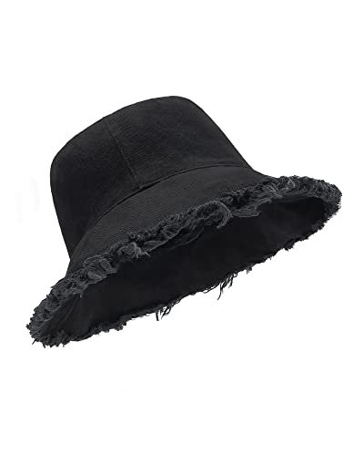 Zylioo XXL Oversized Frayed Bucket Sun Hat,Adjustable Fashion Travel Bucket Hats,Outdoor Beach Hats for Big Heads 24