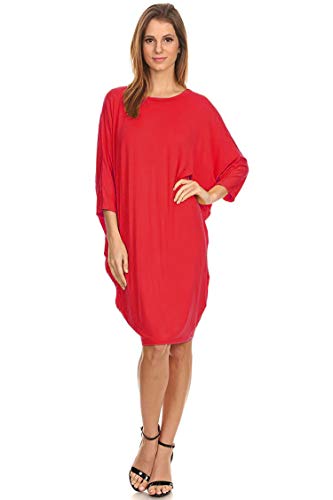Solid Casual Sexy Relax fit Dolman 3/4 Sleeve Side...