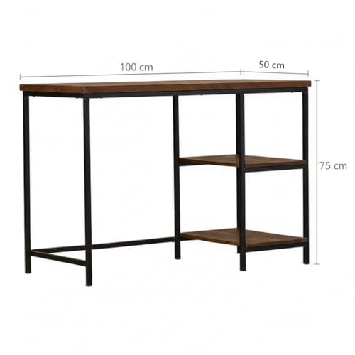 Image of Solid Sheesham Wood Table Top & Iron Leg Study Table | Multipurpose Freestanding Study Desk | Office Table for Study Room | Office | Library | Living Room | Finish Color - Brown |