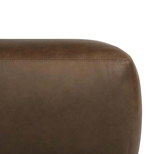 Image of Poly & BARK Denver Ottoman - 43 inch Large Pouf with Feather-Down Topper - Full-Grain Leather Upholstered Pouf Ottoman for Living Room - Vintage Italian Leather in Cocoa Brown