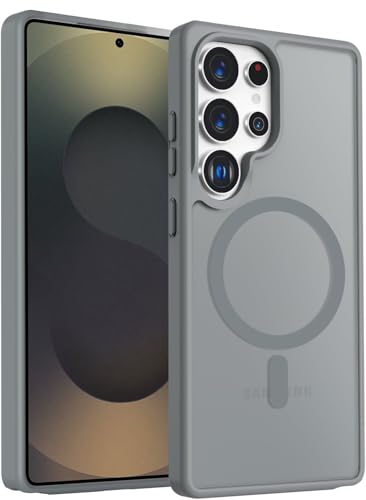 Image of Elzzi Magnetic Guard Designed for Samsung S25 Ultra 5G Case Translucent Matte Hard PC + TPU Back Cover [Compatible with MagSafe] Anti-Scratch Phone Case (Grey)