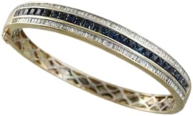 5.00 Ct Vintage Princess Cut Blue Sapphire & Simulated White Diamond 14k Yellow Gold Plated Bangle Bracelet 925 Silver