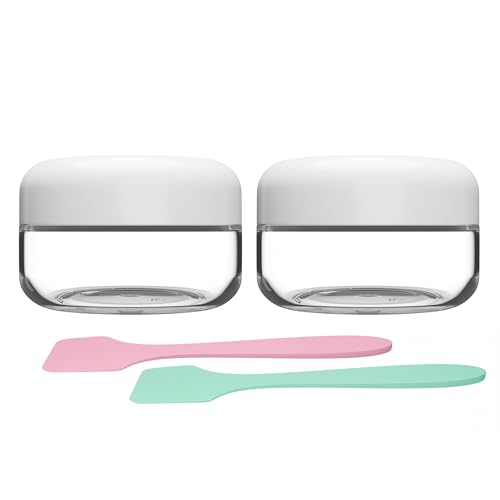 Travel Size Containers for Toiletries, 1 OZ BPA Free, TSA Approved Cosmetic Jars for Face Hand Body Creams Lotions, with Waterproof Labels and 2 Mini Spatulas for Gift (2 Pack)