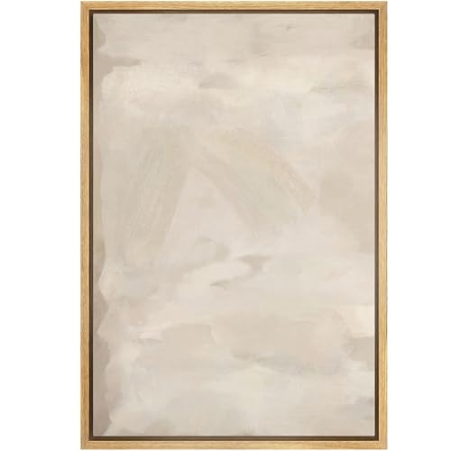 SIGNFORD Framed Canvas Print Wall Art Rustic Tan Paint Stroke