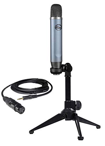 Artist Unknown Blue Ember Side-Address Cardioid Condenser Recording Mic Bundle with Rockville RDTS Tripod Mic Stand and RXLR-AUX XLR Female to TRS AUX Cable