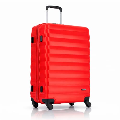 Mala Grande Espaçosa Aprovada ANAC, Cadeado Fixo 3 Dígitos, ABS de Ultima Geração, Rodinhas 360° de Viagem - Sestini (Neon - Vermelha, Grande)
