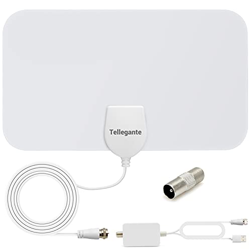 Antenne TV Intérieur TNT HD Puissante - Antenne HDTV 4K 1080P avec Amplicateur de Signal 25 dBi Jusqu’à 120 km de Portée - Récepteur Télévision Numérique/TV USB/Radio FM - 4m de Câble Coaxial - Blanc