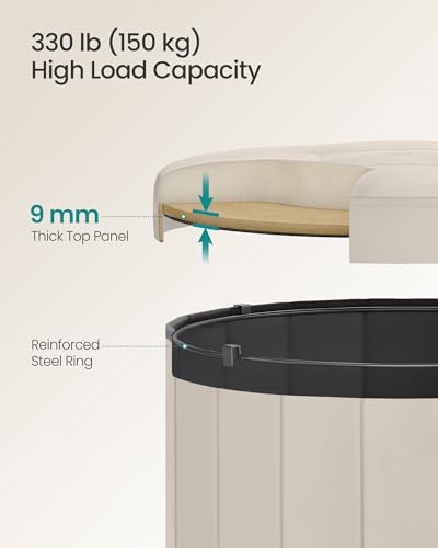 Image of SONGMICS Mazie Collection - Round Storage Ottoman, Folding Footrest Stool with Removable Lid, Easy Assembly, Velvet Vanity Stool for Bedroom, Living Room, Entryway, Cappuccino Beige ULSF608L01