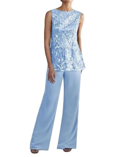 3 Pieces Mother of The Bride Pant Suits for Women Dressy Lace Wedding Formal Outfit with Jackets KW0023