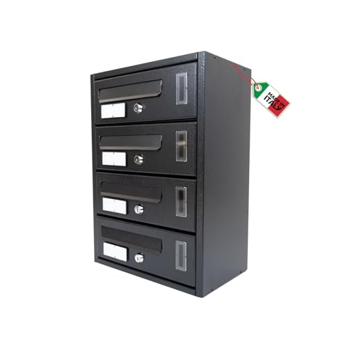 MOHOME Cassetta Postale Esterno Condominiale Antracite Componibile Modulare Orizzontale Ferro Pesante 4 Scompartimenti Dimensioni 30 x 17 x 42 cm Apertura Frontale Interno Doppia Chiave Sicurezza