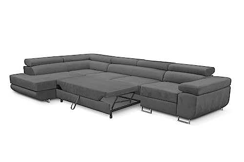KREATIVE FURNITURE & DESIGN Ecksofa Links 343x88x203 cm - Sofa mit Schlaffunktion - Geräumig Eckcouch - Couch L Form - Wohnlandschaft L-Form Perfekt Für Ihr Zuhause Grau Links – Bild 4