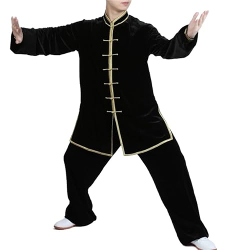 ZWCSHUU Uniformes de Kung Fu Otoño e Invierno Engrosamiento Ropa de Tai Chi Artes Marciales Trajes de Entrenamiento de Tai Chi Tai Chi Traje(Black,XXL)