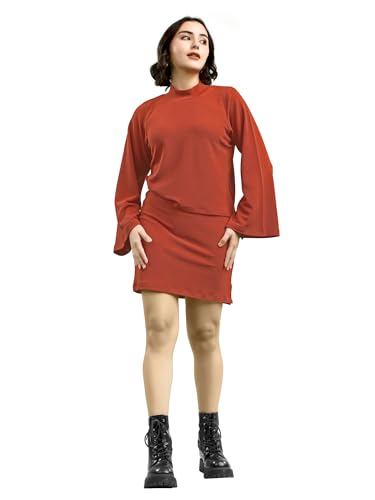 Image of PURVAJA Women's Full Sleeve Top with Skirt Solid Co-ords Set