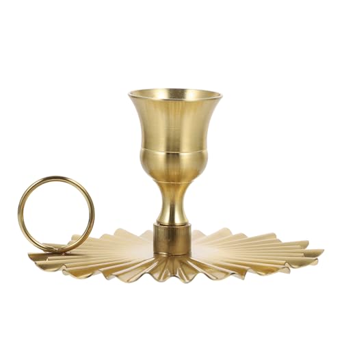 Tofficu Candelabro de Hierro Artesanal Diseño de Abanico, Base para Vela de 5 Cm Color Cobre Natural, Portavelas Decorativo Compacto para Hogar, Bar y Oficina