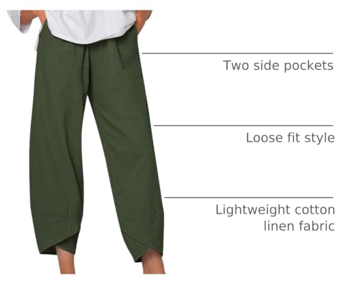 Image of Cotton Linen Capri Pants for Women 2025 Casual Printed Cropped Palazzo Pants Elastic Waist Lounge Baggy Trousers