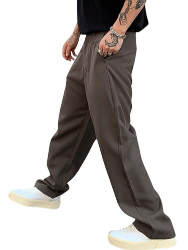 Milumia Men's High Waisted Casual Pants Pocket Zipper Fly Loose Trousers4