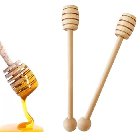 Honey Dipper Sticks, 2Pcs 6.2inches Honey Spoon for Honey Jar Dispense Mixing Stirrer Wooden Stirrer Cover