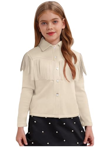 renvena Cowboy Cowgirl Fringe Shirt for Kids Western Long Sleeve Tassel Shirt Retro Casual Blouse Top3