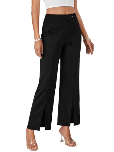 LYANER Women's Bootcut Slit Front Stretchy Straight Trousers Casual Slacks Dress Pants4