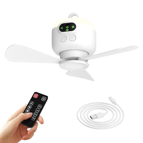 xeamun Portable Camping Fan, 10.6 Inch Tent Ceiling Fan,Rechargeable 8000mAh with Light & Hook,Timable & Auto Shut Off,Detachable Fan Blade, Used for Tent Canopy RV Porch Beach Bedroom