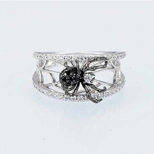 925 Sterling Silver Women's Creative Retro Stereo Black Spider Web Ring Fashion Trend Accessories Hip Hop Party Rings Women's Zodiac Rings AAA Cubic Zirconia Engagement Wedding Rings 6193