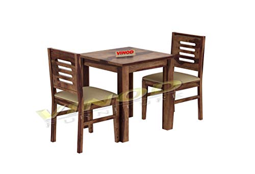 Image of Solid Wooden Sheesham Wood 2 Seater Dining Table Set with 2 Chair for Dining Room Wooden Dining Chairs Set of 2 Living Room Furniture (Teak Finish)