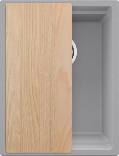 PRIMAGRAN Evier Cuisine en Granit Graphite 36x47cm, Lavabo 1 bac + Kit de Vidage + Planche à Découper, Évier à Encastrer al mueble 40cm - Prague Slim S029