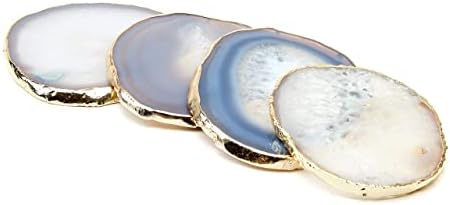 Brazilian Agate Coasters | Natural Agate Gemstone | Housewarming Gift | Geode Coaster | Perfect Home Gift | Crystal Coasters | Wedding Gifts | Drink Coasters | Coaster Set by Animal Purity (White)