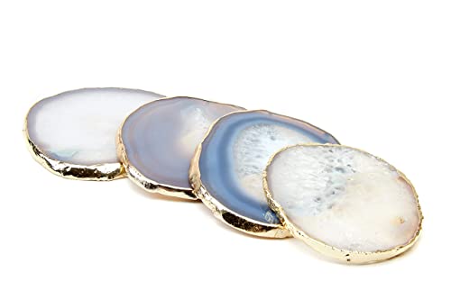 Brazilian Agate Coasters | Natural Agate Gemstone | Housewarming Gift | Geode Coaster | Perfect Home Gift | Crystal Coasters | Wedding Gifts | Drink Coasters | Coaster Set By Animal Purity (White) #TOP18