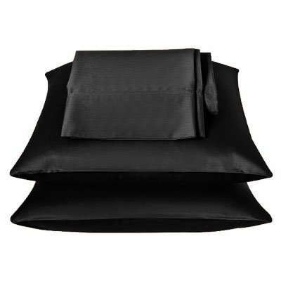 2 Pieces of 350TC Solid Color Soft Silky Satin Pillow Cases/Protector/Cover (Queen/Full, Black)
