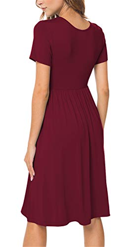 Image of DB MOON Women Summer Casual Short Sleeve Dresses Empire Waist Dress with Pockets